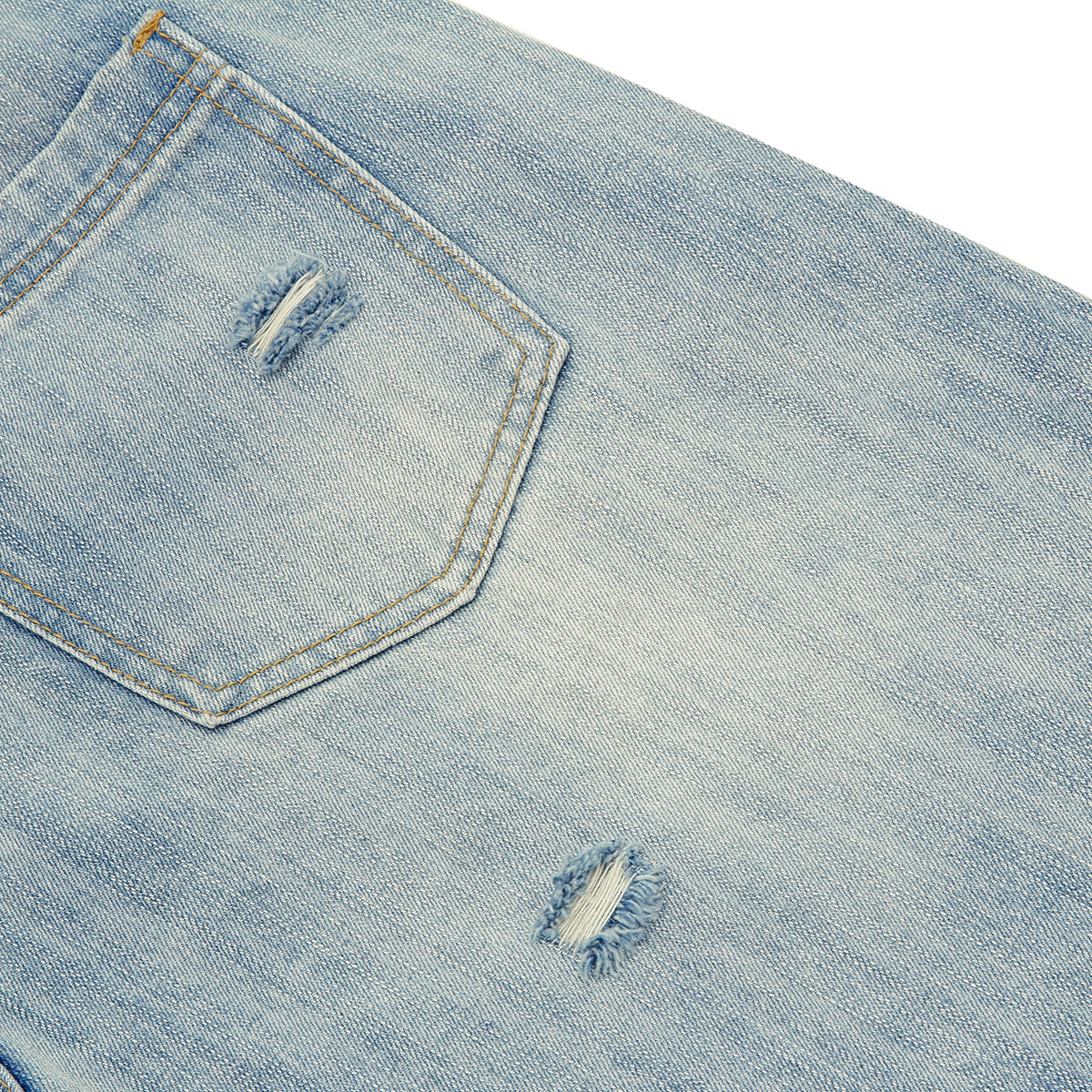 Double Waistband Distressed Denim Bermuda Shorts