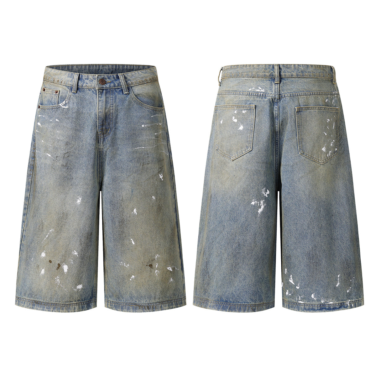Bermudas con lavado vintage y salpicaduras de tinta