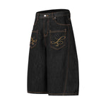 Wide Leg Embroidery Selvedge Bermuda Shorts