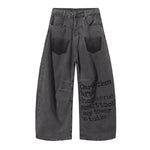 Wide Leg Black Bold Letter Print Jeans