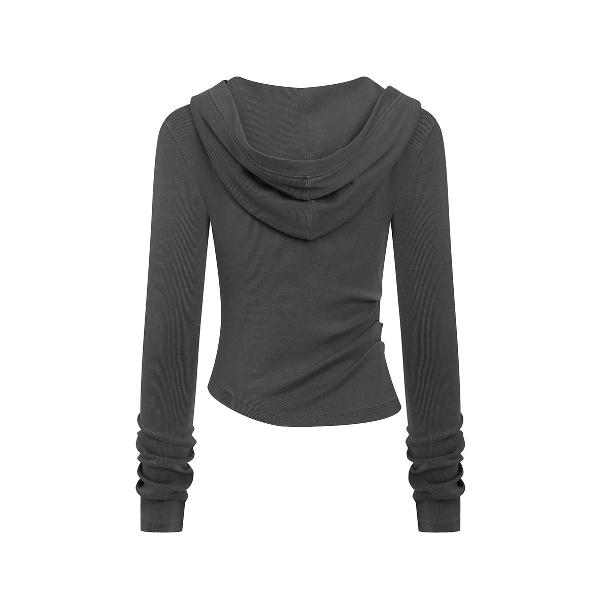 Ruched Fitted Long Sleeve Hoodie Top