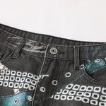 Vintage Washed Black Wide-Leg Printed Jeans