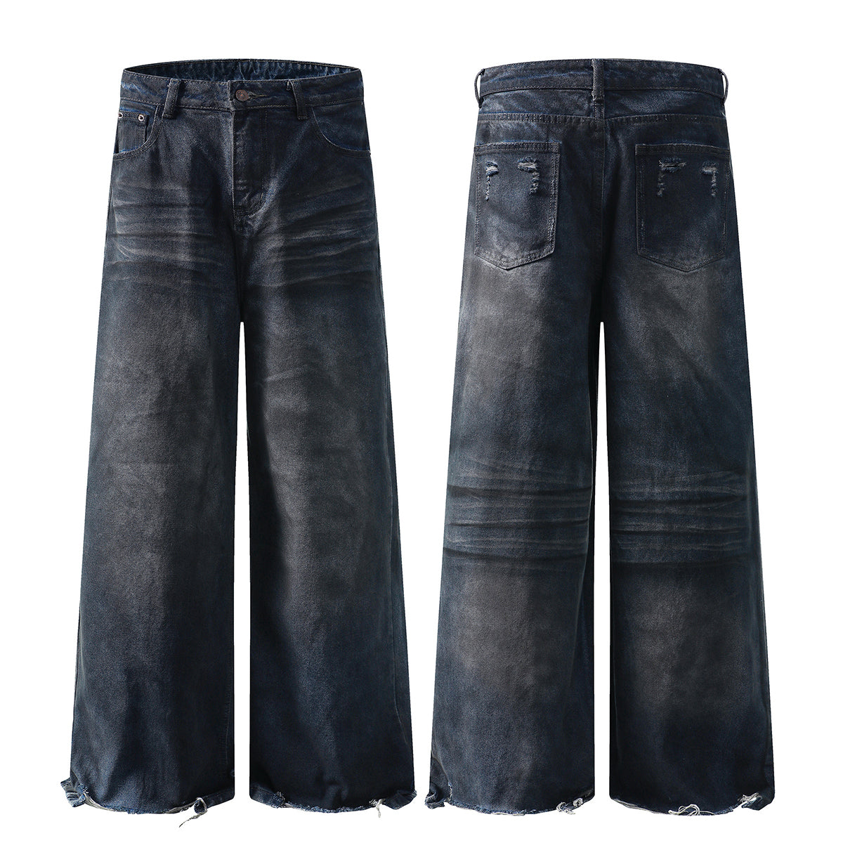 Fray Hem Vintage Wide-Leg Distressed Jeans