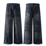 Fray Hem Vintage Wide-Leg Distressed Jeans