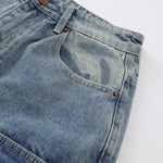 Multi-Pocket Cargo Denim Bermuda Shorts
