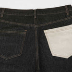 Cuffable Hem Contrast Patch Denim Pants