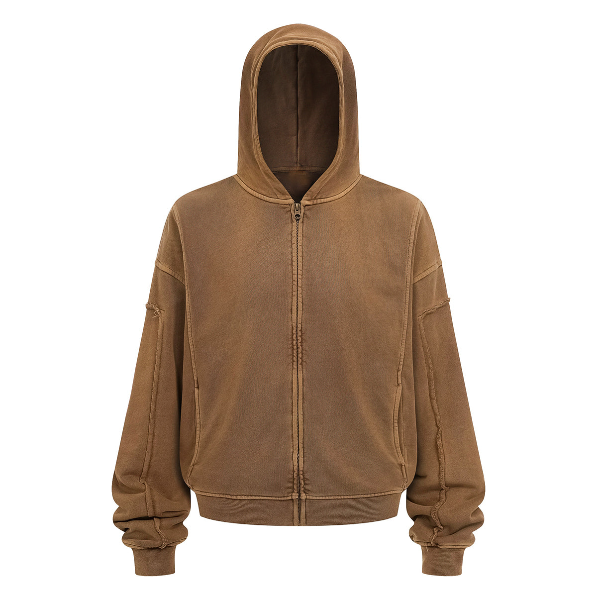 Vintage Washed Oversized Zip Up Distressed Hoodie
