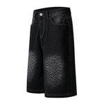 Black Leopard Print Denim Bermuda Shorts
