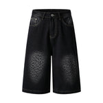 Black Leopard Print Denim Bermuda Shorts
