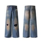 Loose Fit Embroidered Patch Distressed Jeans