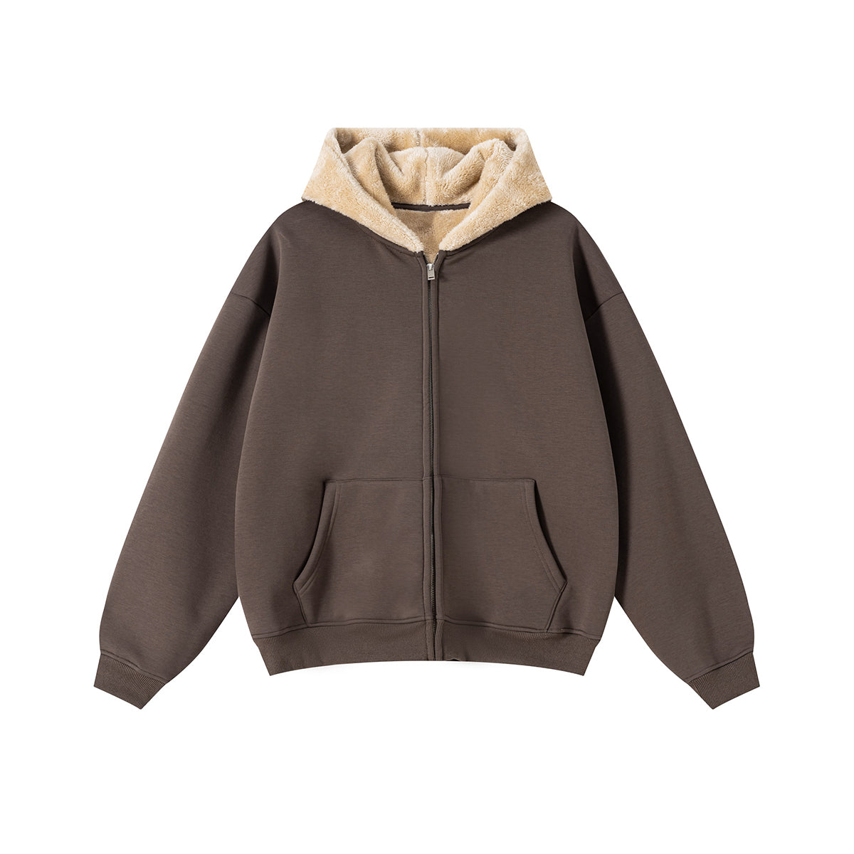 Zip-Up Loose Fit Plush-Lined Hoodie