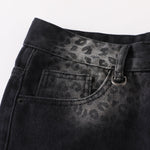 Black Wash Leopard-Print Wide-Leg Jeans