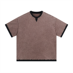 Camiseta batik vintage lavada con ribetes de 7.5 oz