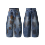 Retro Painted Barrel-Leg Denim Pants