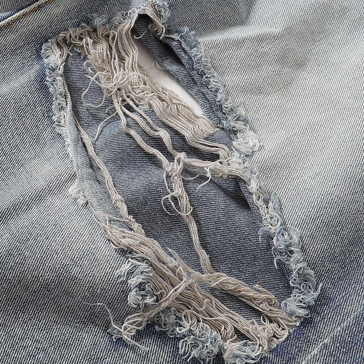 Adjustable Side Strap Distressed High Waist Shorts