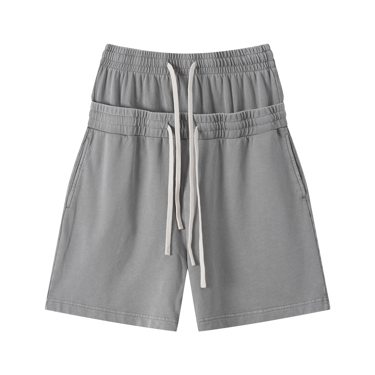 Double Waistband Snow Washed Distressed Shorts