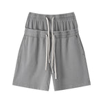 Double Waistband Snow Washed Distressed Shorts