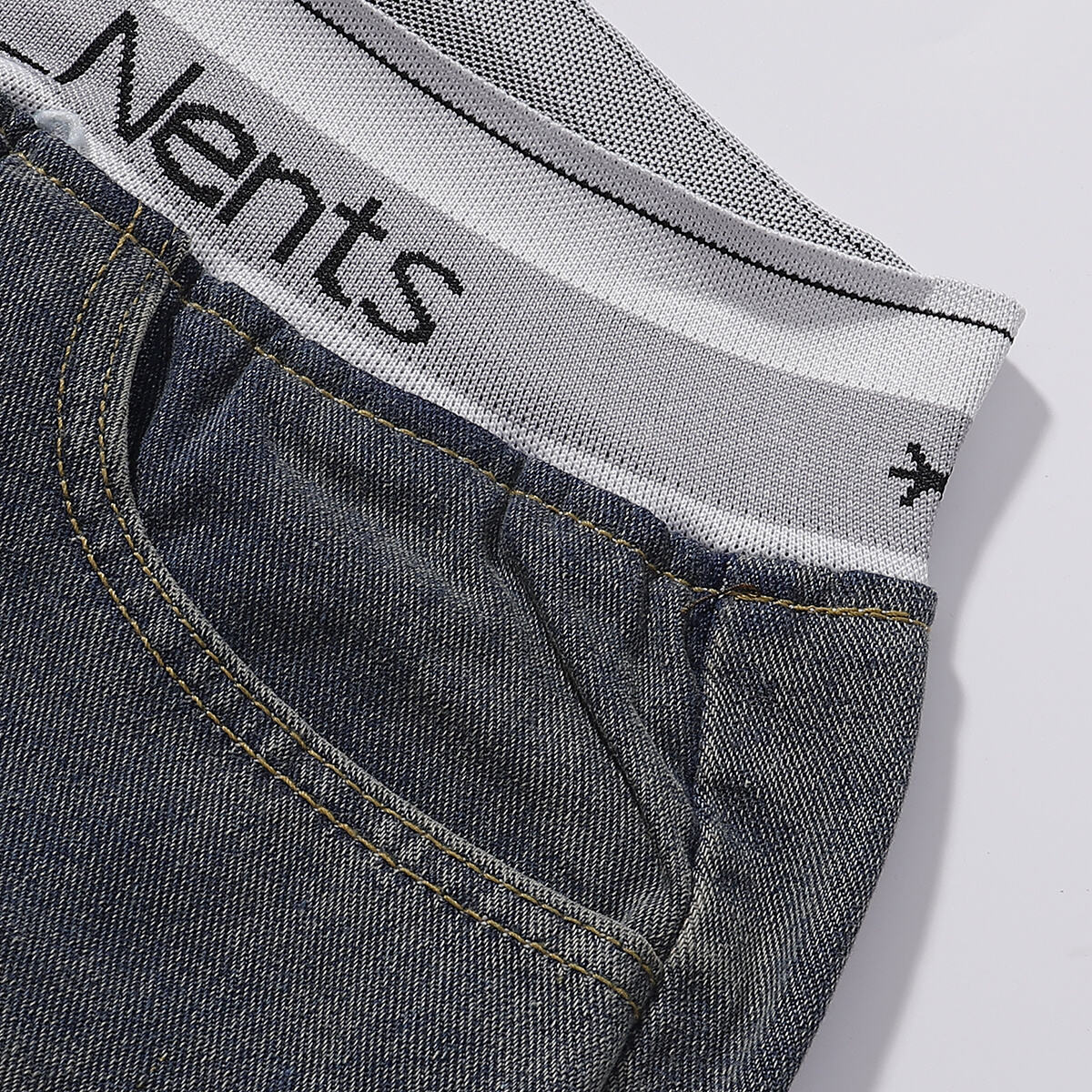 Elastic Waistband Wide Leg Denim Pants