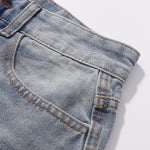High-Waist Washed Denim Bermuda Shorts