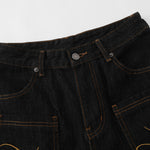 Wide Leg Embroidery Selvedge Bermuda Shorts