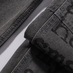 Wide Leg Black Bold Letter Print Jeans