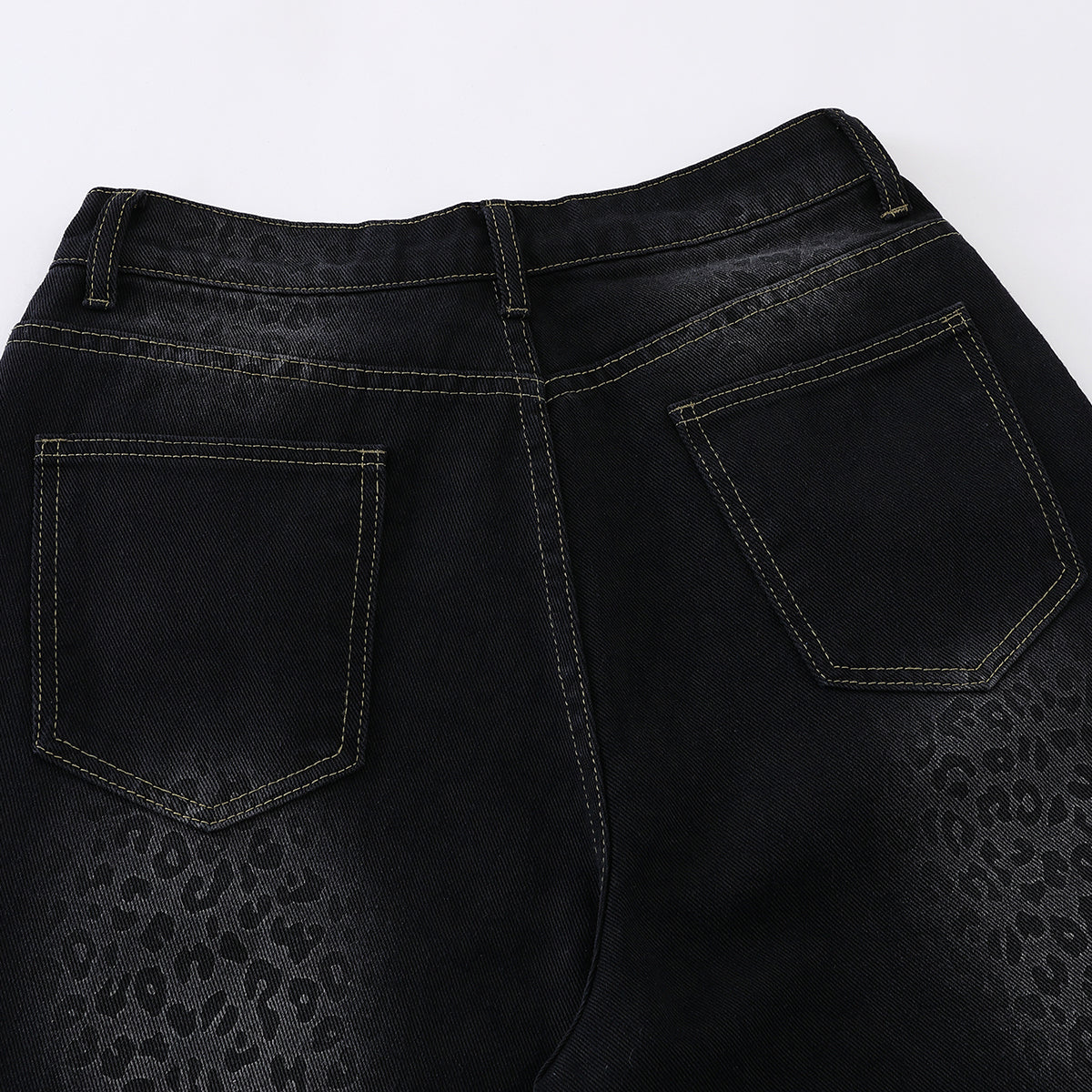Black Leopard Print Denim Bermuda Shorts