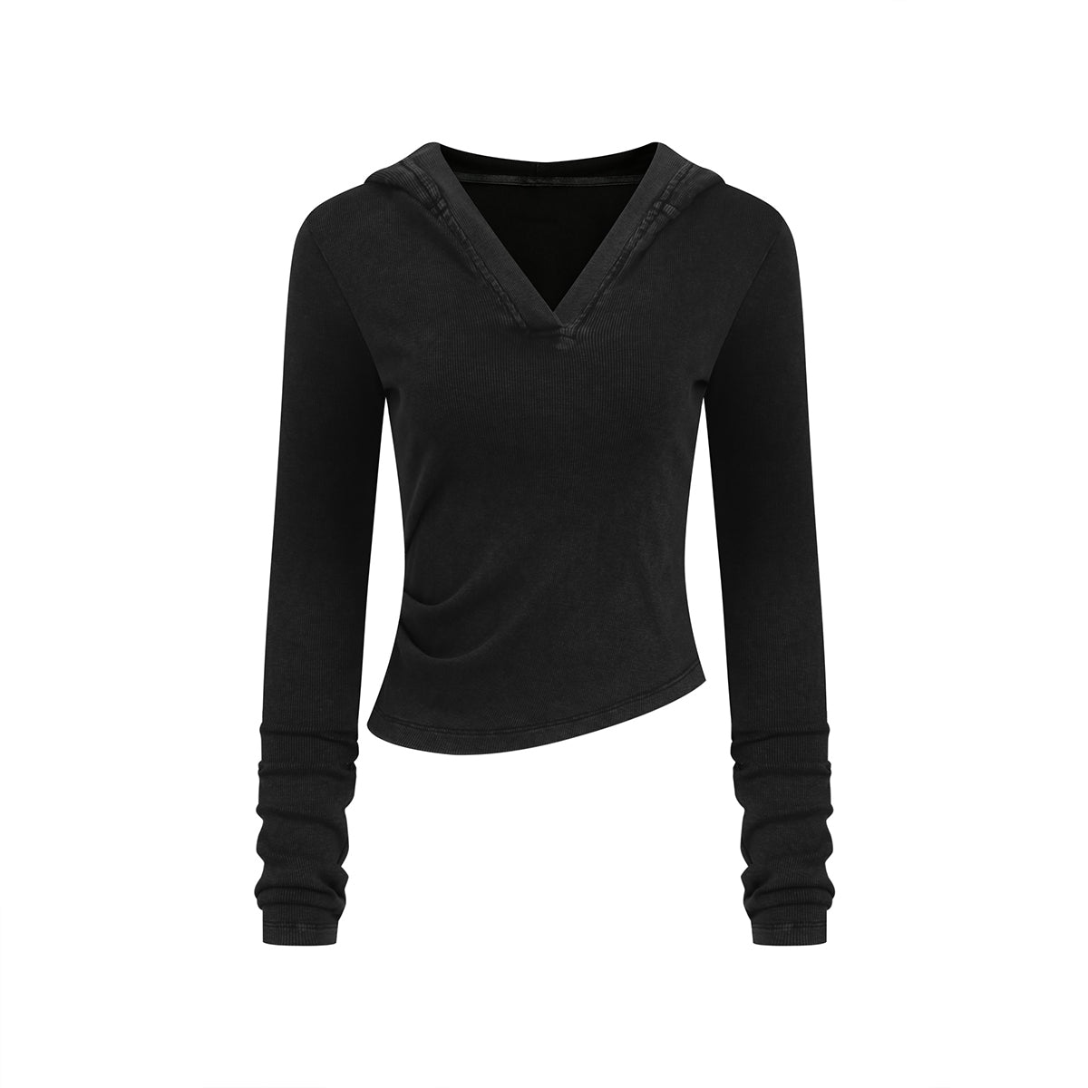 Ruched Fitted Long Sleeve Hoodie Top