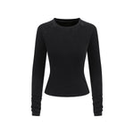 Crew-Neck Long Sleeve Ribbed Top