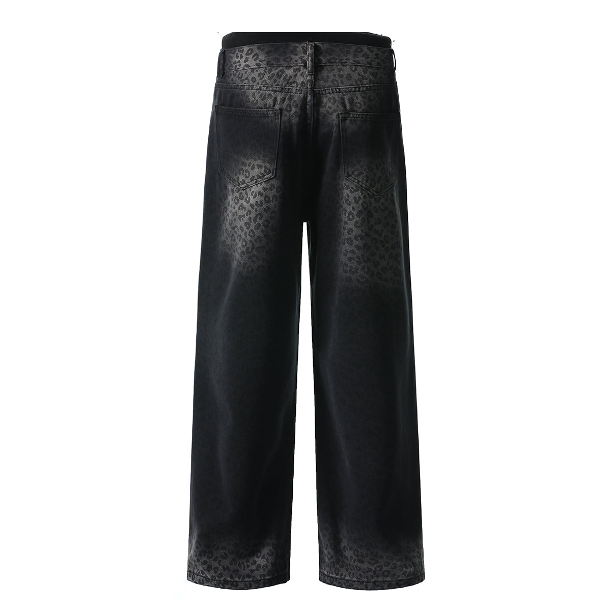 Black Wash Leopard-Print Wide-Leg Jeans