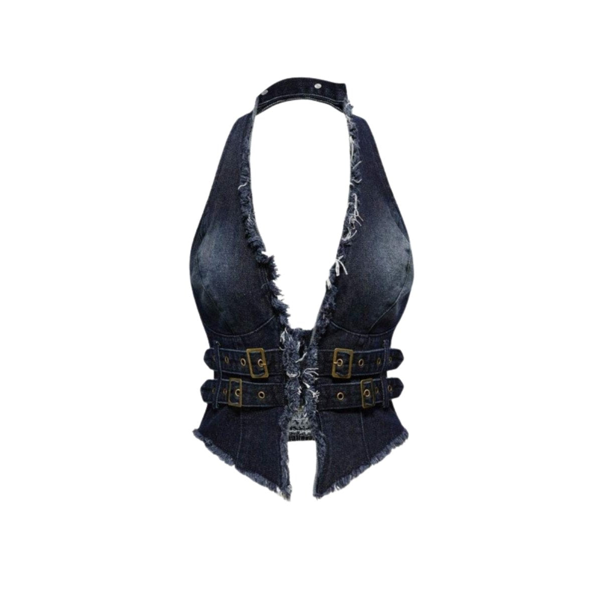 Women's Y2K Backless Fringe CorsetDenim Halter Top