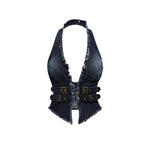 Women's Y2K Backless Fringe CorsetDenim Halter Top