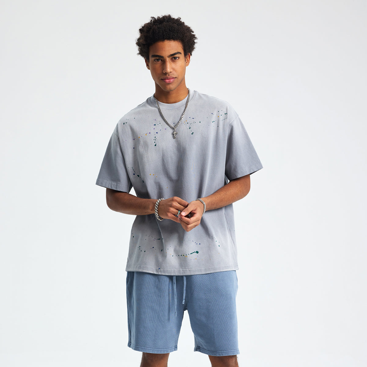 Camiseta lavada con efecto salpicado de tinta de 8 oz