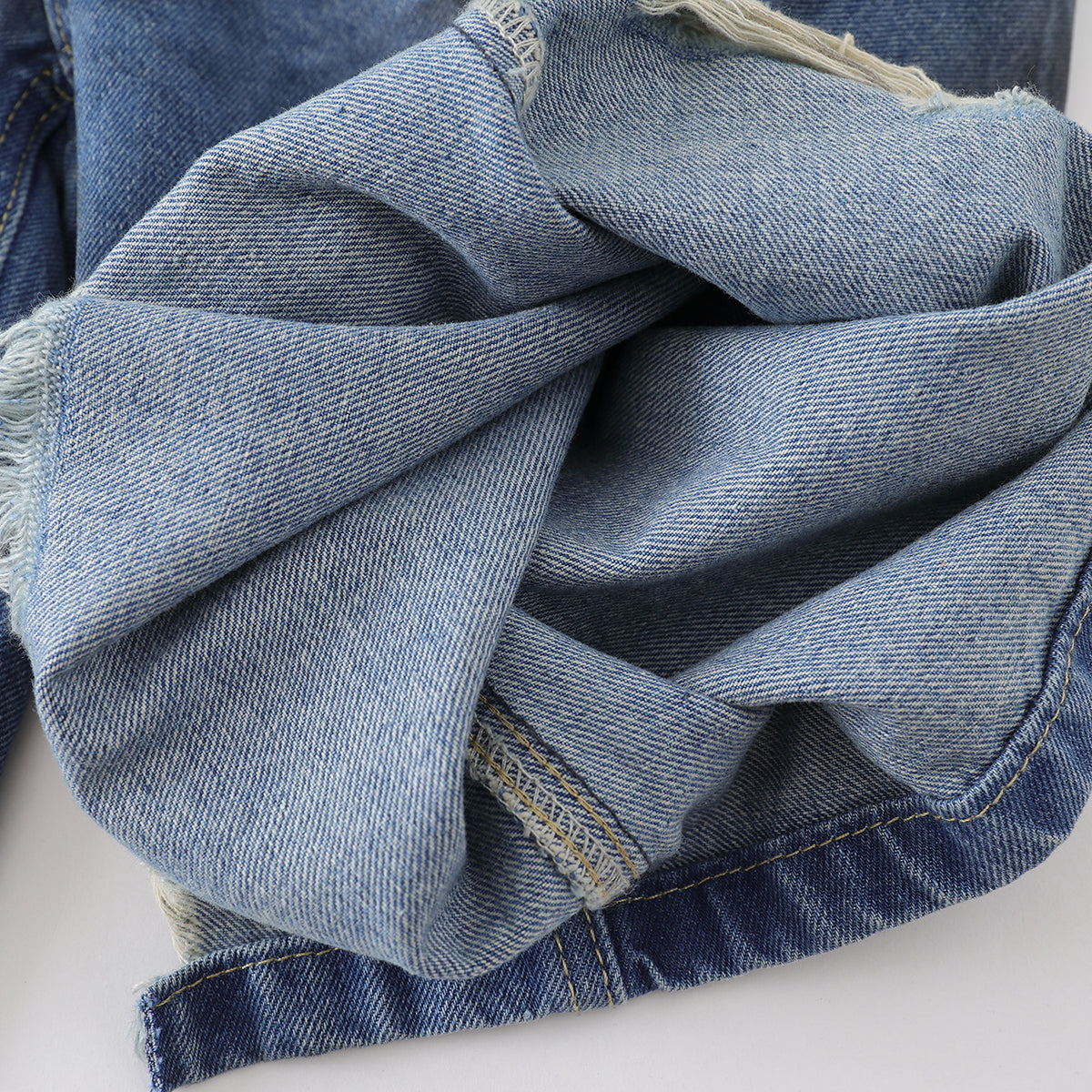 Grungy Wash Ripped Hem Denim Bermuda Shorts