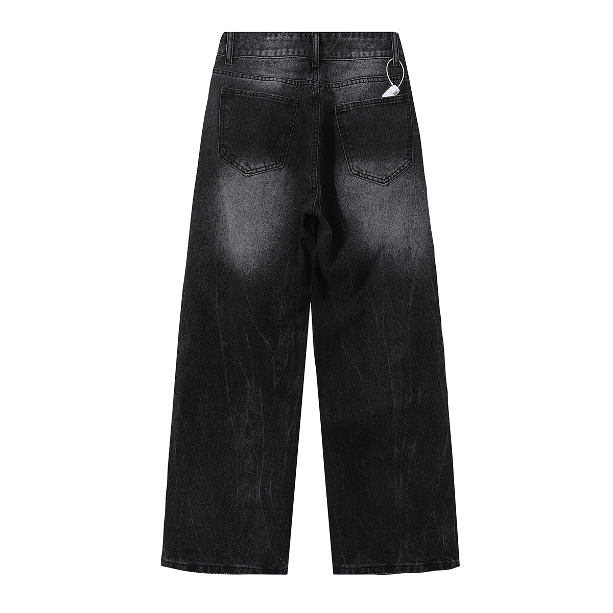 Black Acid Wash Distressed Wide Leg Denim Jeans