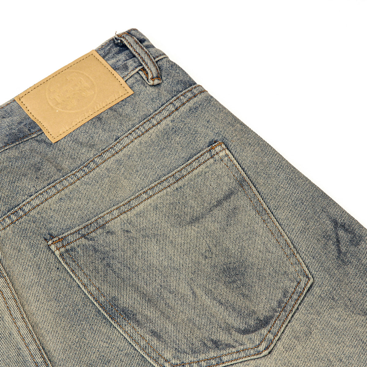 Faded Blue Vintage-Sanded Wide-Leg Jeans