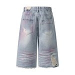 Tie-Dyed Raw Hem Ripped Bermuda Shorts
