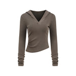 Ruched Fitted Long Sleeve Hoodie Top