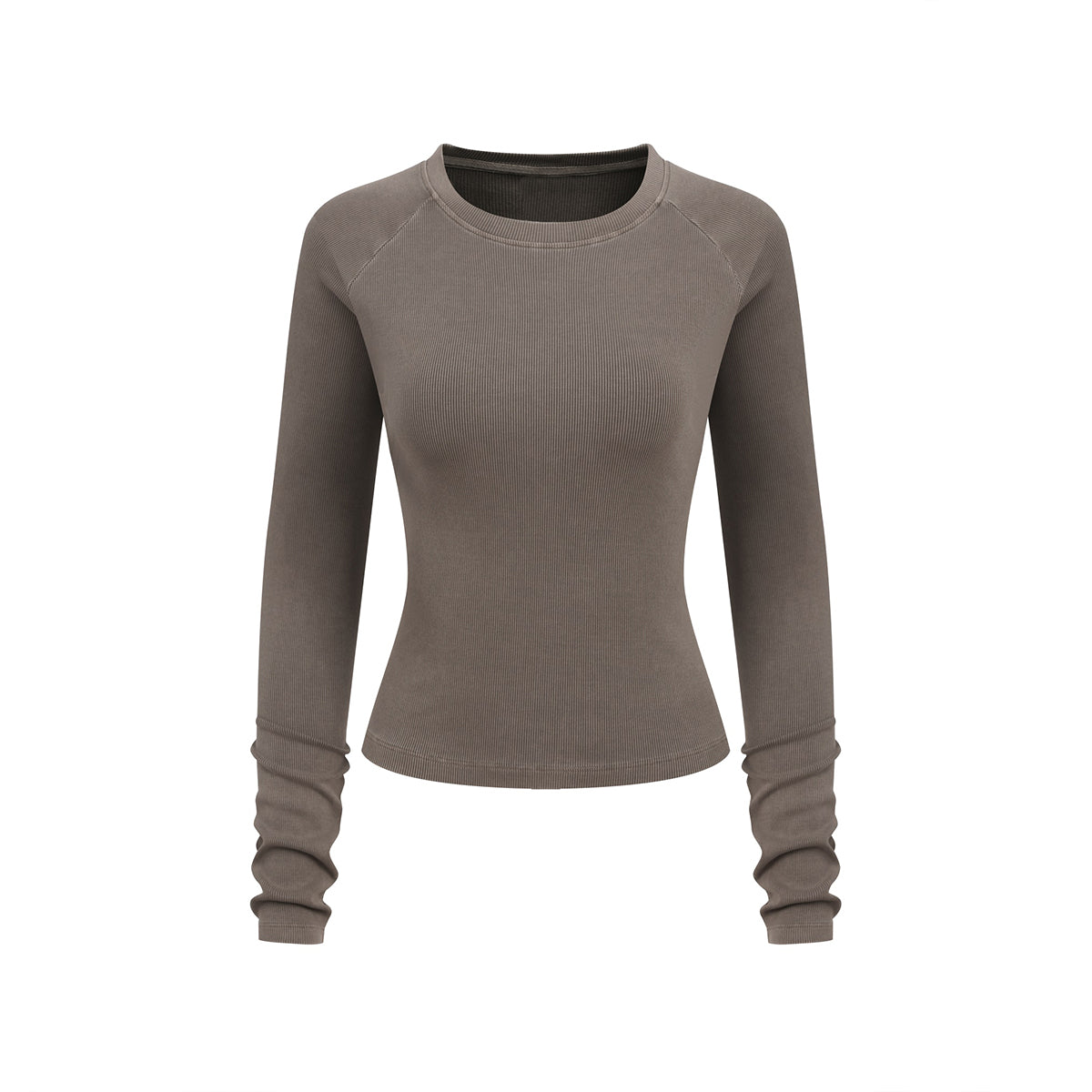 Crew-Neck Long Sleeve Ribbed Top