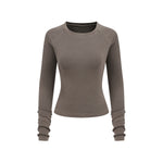 Crew-Neck Long Sleeve Ribbed Top