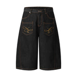 Wide Leg Embroidery Selvedge Bermuda Shorts