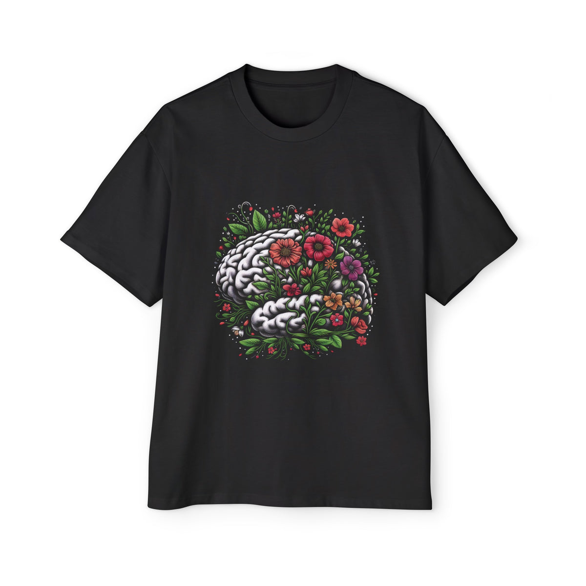 Mental Health Brain Plants Flowers Graphic Tee-INNBLAC Fashion Apparel