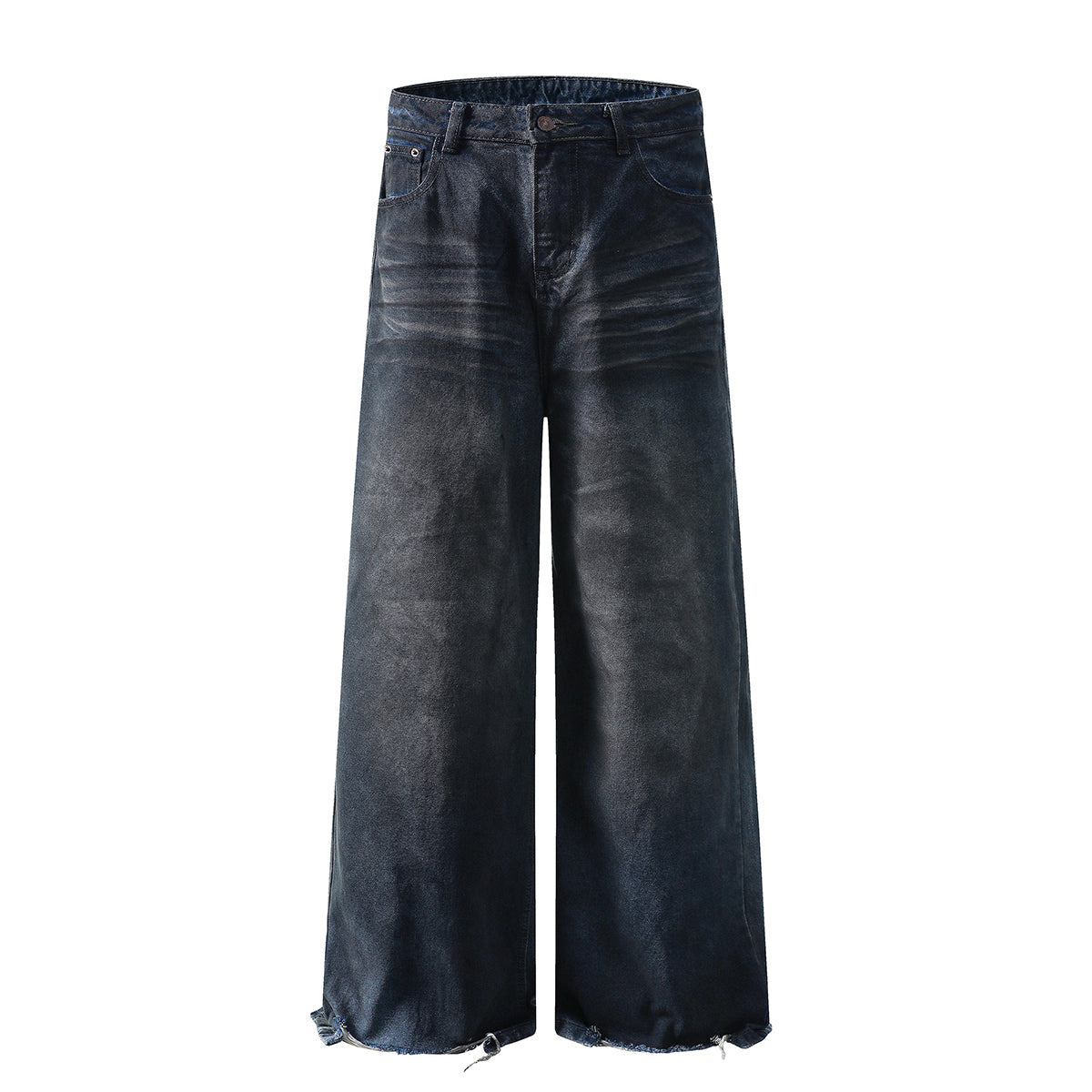 Fray Hem Vintage Wide-Leg Distressed Jeans