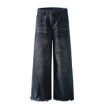 Fray Hem Vintage Wide-Leg Distressed Jeans