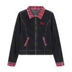 Women's Plaid Patchwork Denim Jacket