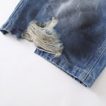 Grungy Wash Ripped Hem Denim Bermuda Shorts