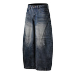 Faded Wash Panel Stitching Barrel-Leg Jeans