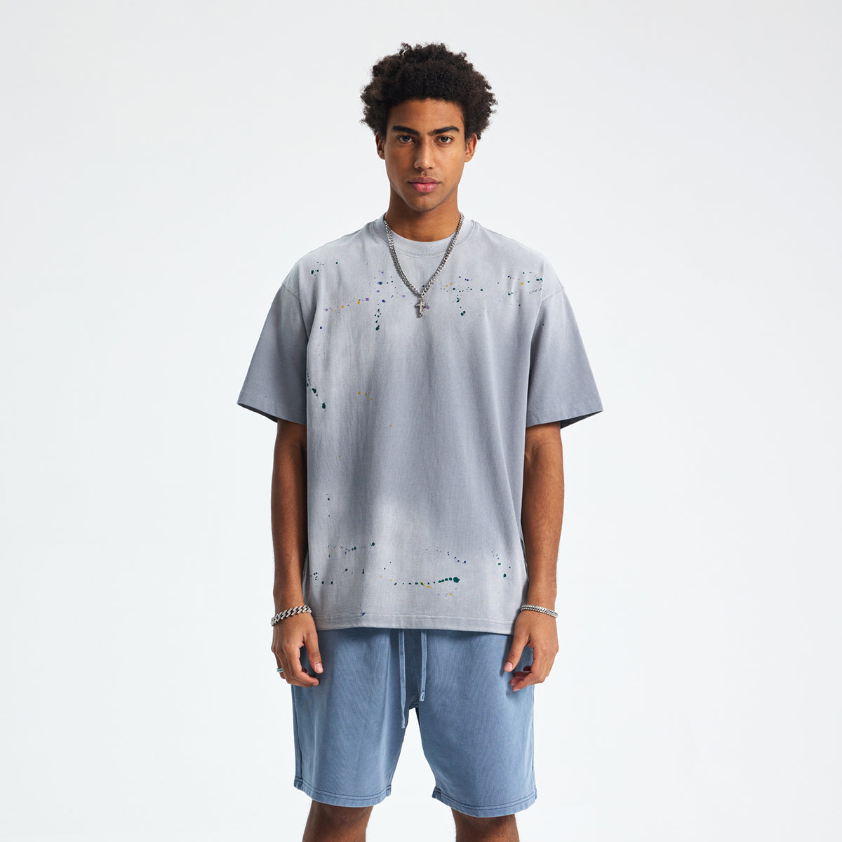 Camiseta lavada con efecto salpicado de tinta de 8 oz