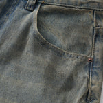 Panel Stitching Barrel-Leg Ripped Jeans