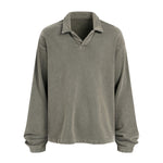 Distressed Edge Buttonless Long-Sleeve Polo