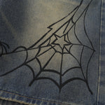 Spider & Web Print Denim Bermuda Shorts